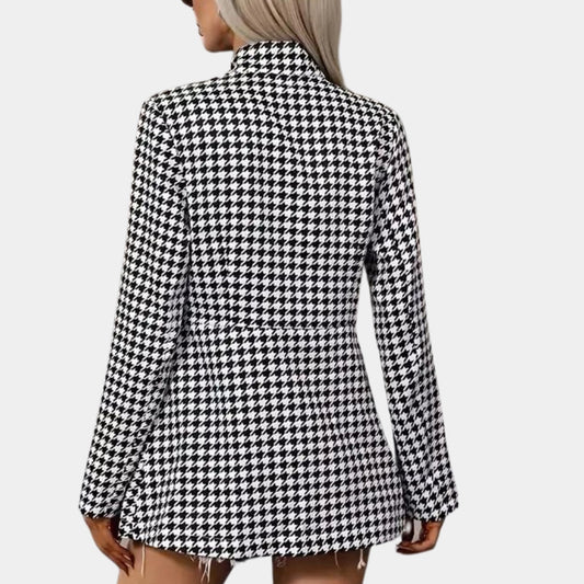 Women's Houndstooth Blazer Black White - Fashinoza