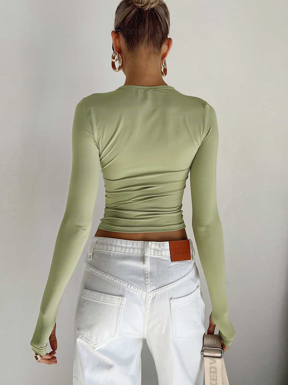 Women's Long Sleeve Crop Round Neck Cotton