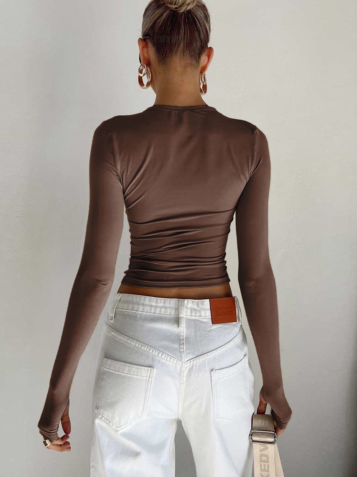 Women's Long Sleeve Crop Round Neck Cotton
