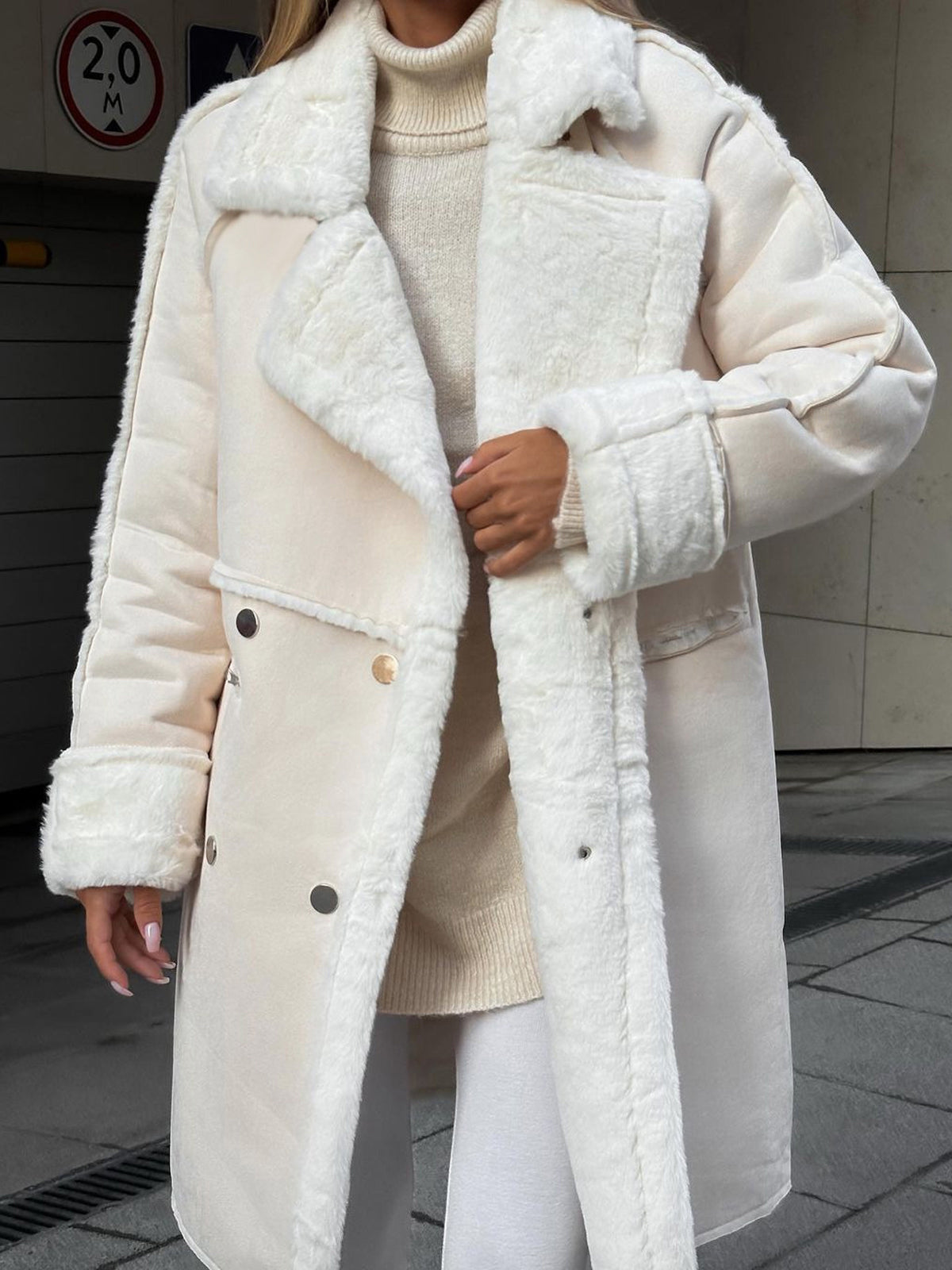 Women's Plus Size Winter Coat Fur Lapel Collar Snap Front Black - Fashinoza