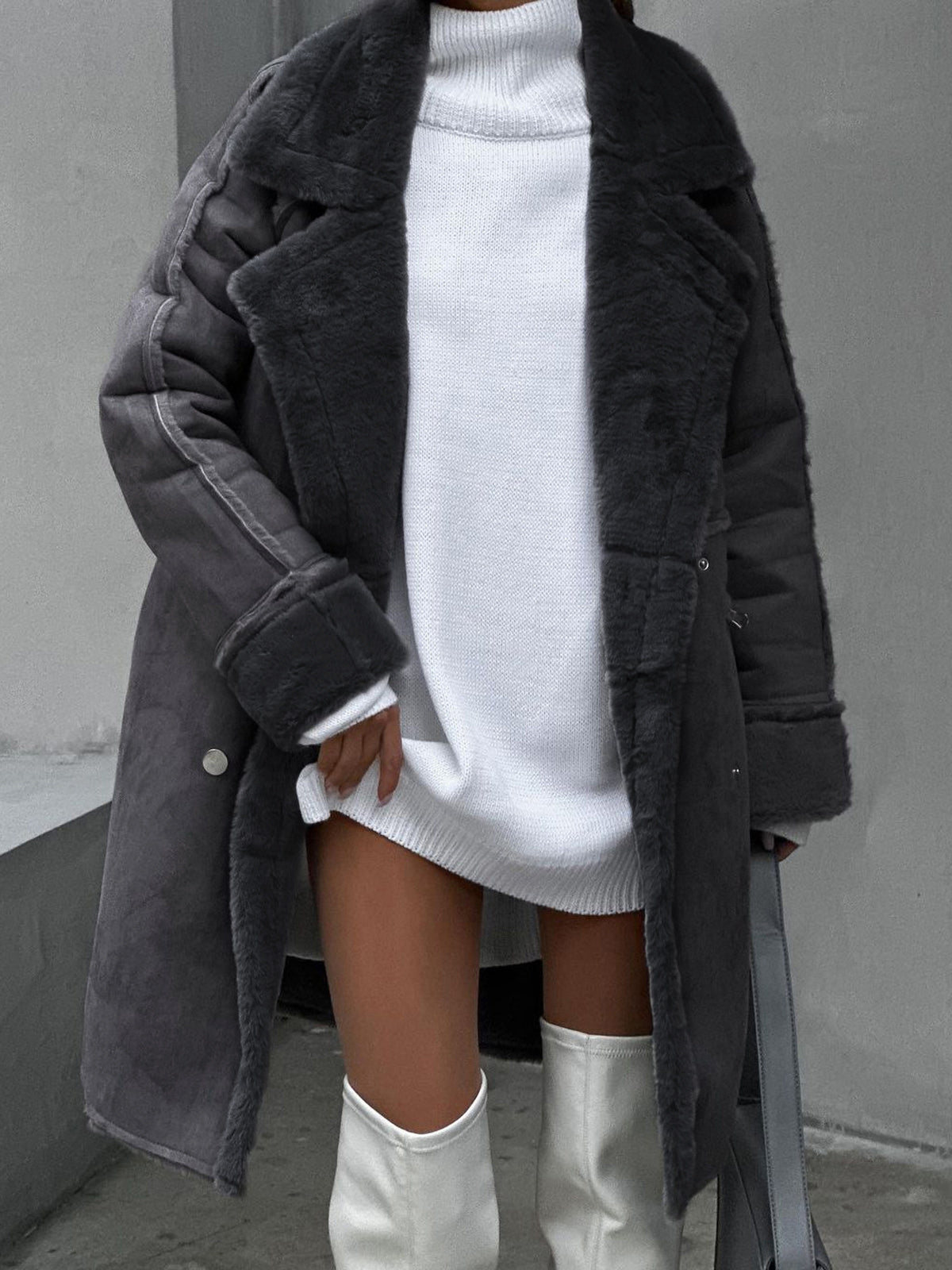 Women's Plus Size Winter Coat Fur Lapel Collar Snap Front Black