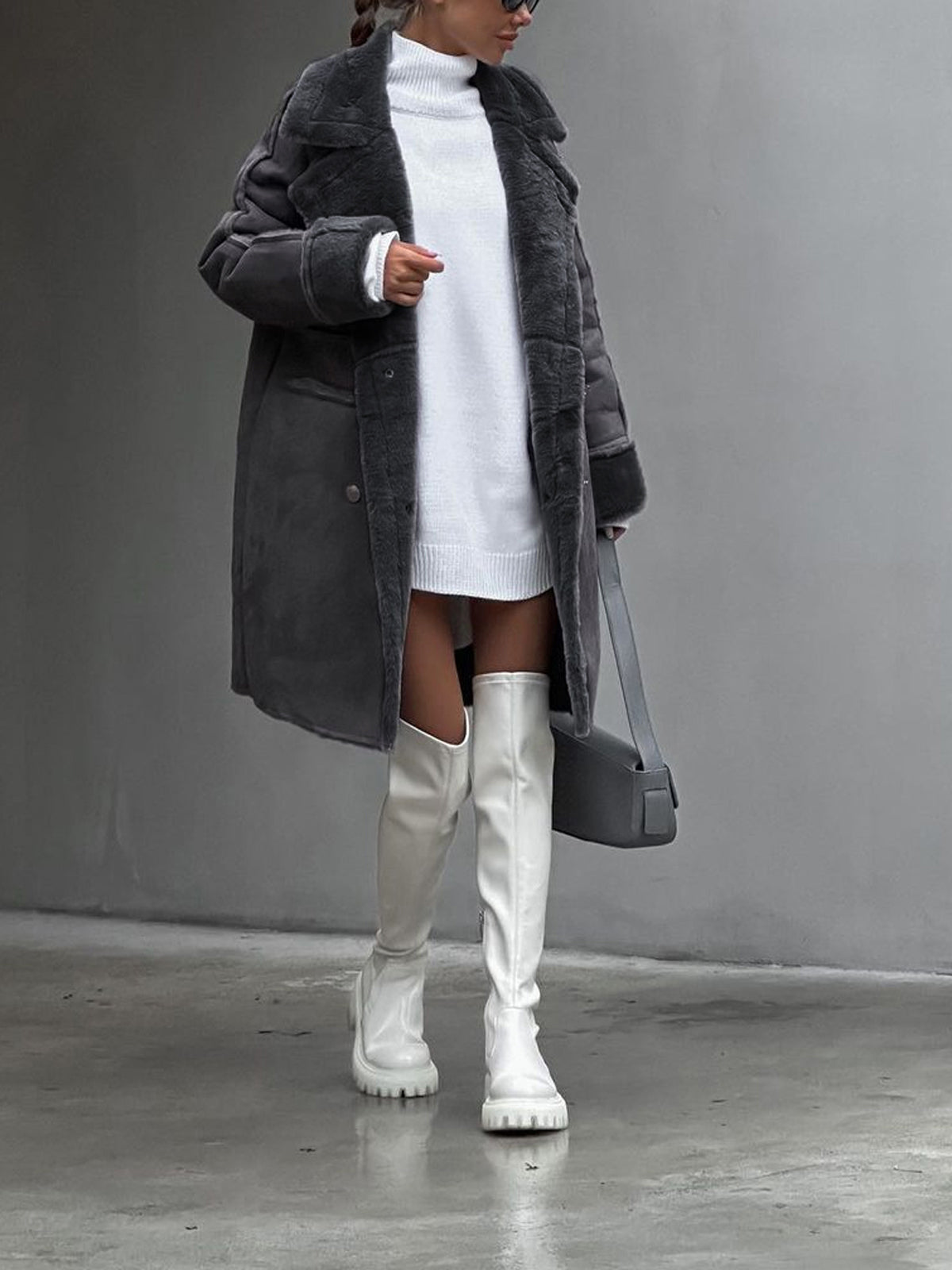 Women's Plus Size Winter Coat Fur Lapel Collar Snap Front Black