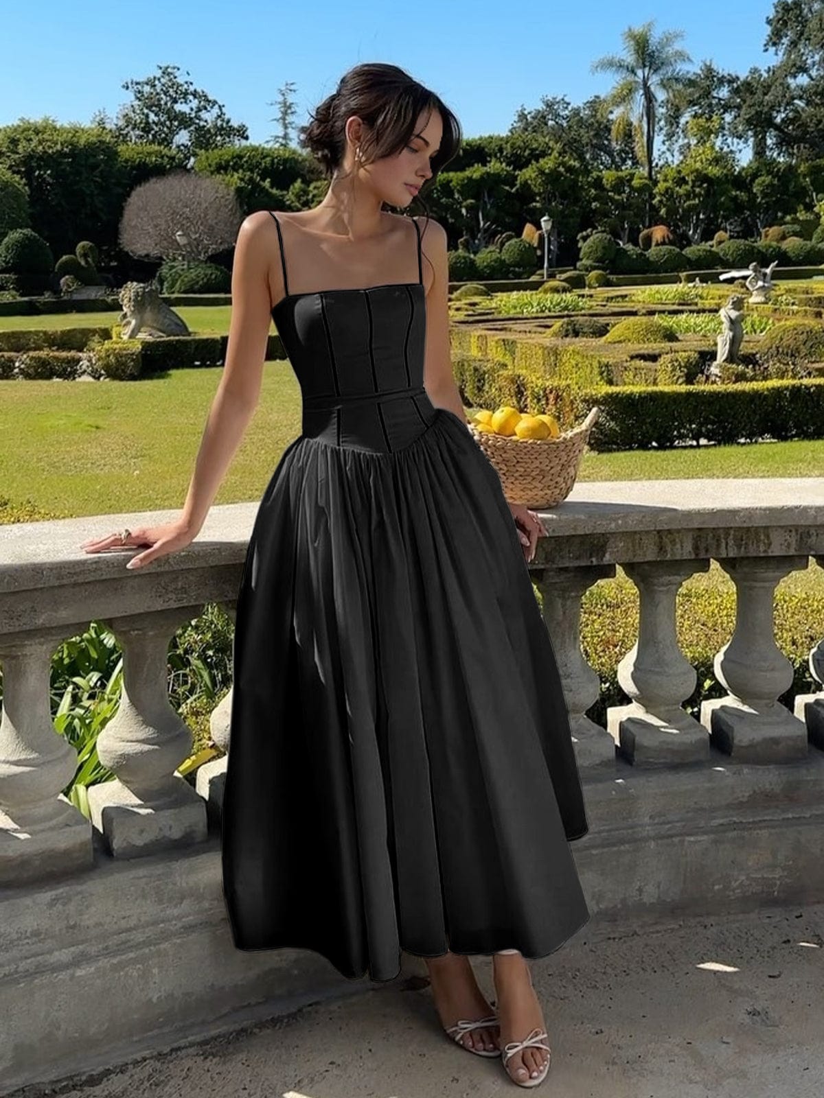Women's Midi Dress Spaghetti Strap Corset Square Neck Full Skirt