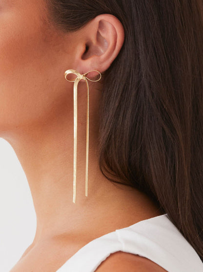 Metal Ribbon Bow Earrings - 
Fashinoza
