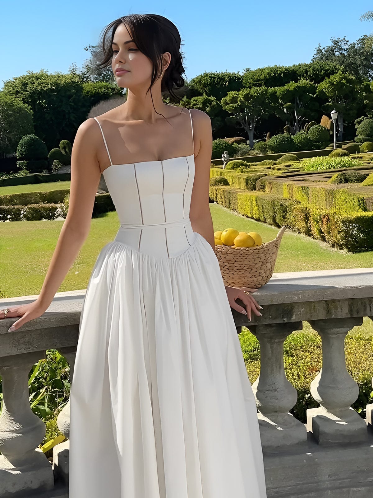 Women's Midi Dress Spaghetti Strap Corset Square Neck Full Skirt