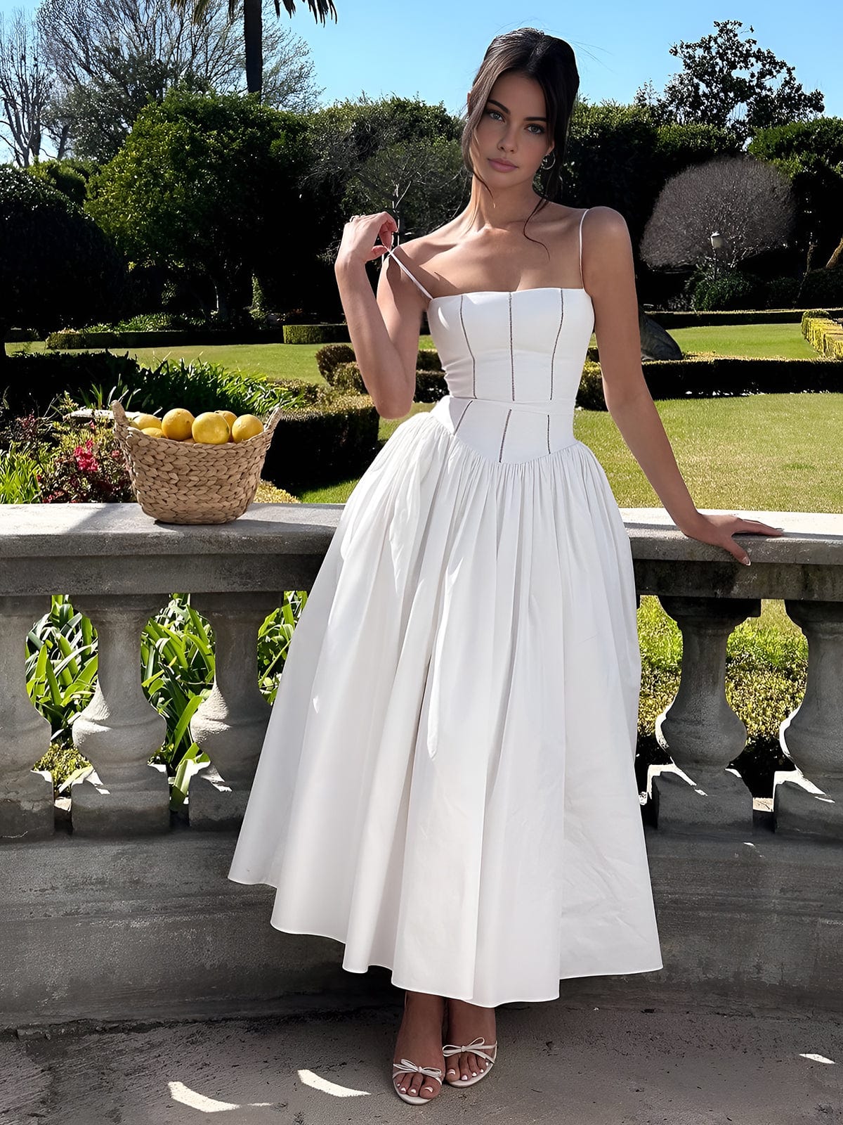 Women's Midi Dress Spaghetti Strap Corset Square Neck Full Skirt