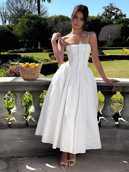 Women's Midi Dress Spaghetti Strap Corset Square Neck Full Skirt