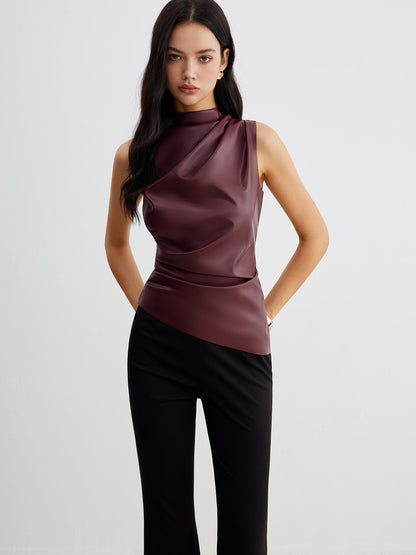 Women's Sleeveless High Neck Gathered Waist