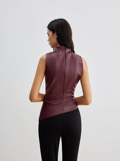 Women's Sleeveless High Neck Gathered Waist