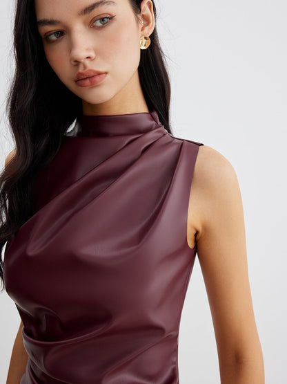 Women's Sleeveless High Neck Gathered Waist