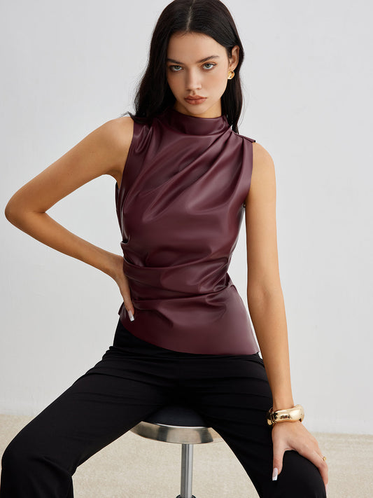 Women's Sleeveless High Neck Gathered Waist - 
Fashinoza