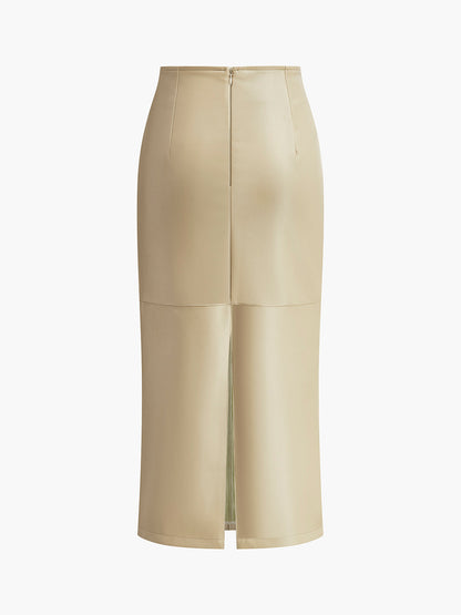 Women's High Waist Midi Skirt Back Zip Closure