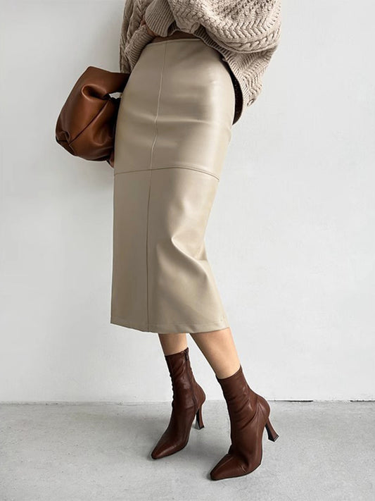 Women's High Waist Midi Skirt Back Zip Closure - 
Fashinoza