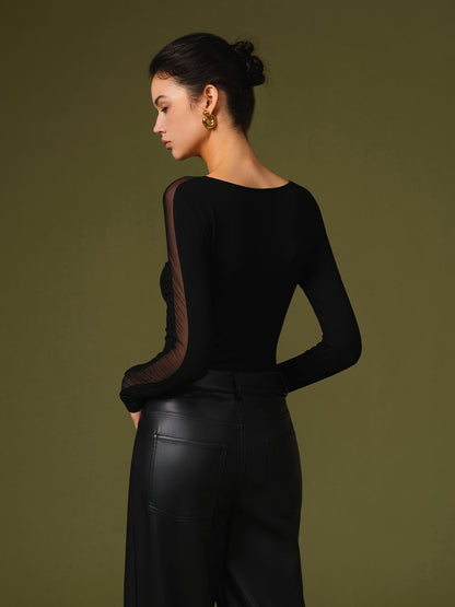 Women's Long Sleeve Sheer Mesh Panels