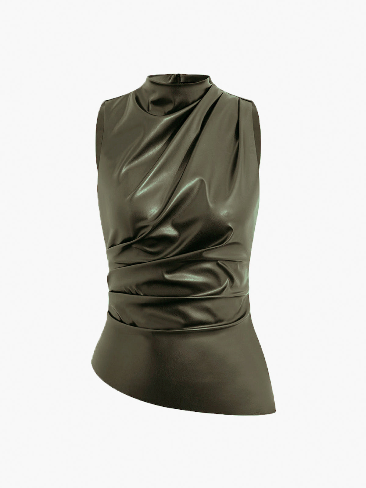 Women's Sleeveless High Neck Gathered Waist