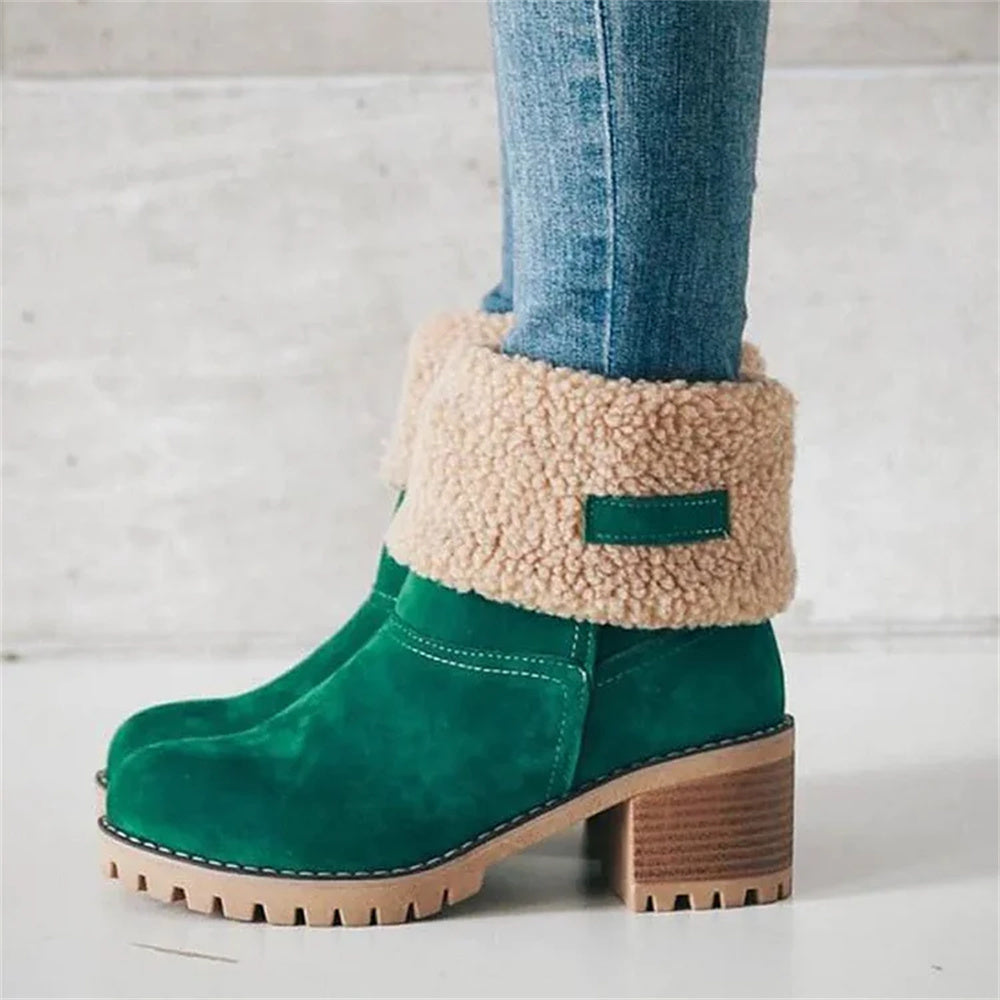 Women's Ankle Boots Rolled Collar Block Heel