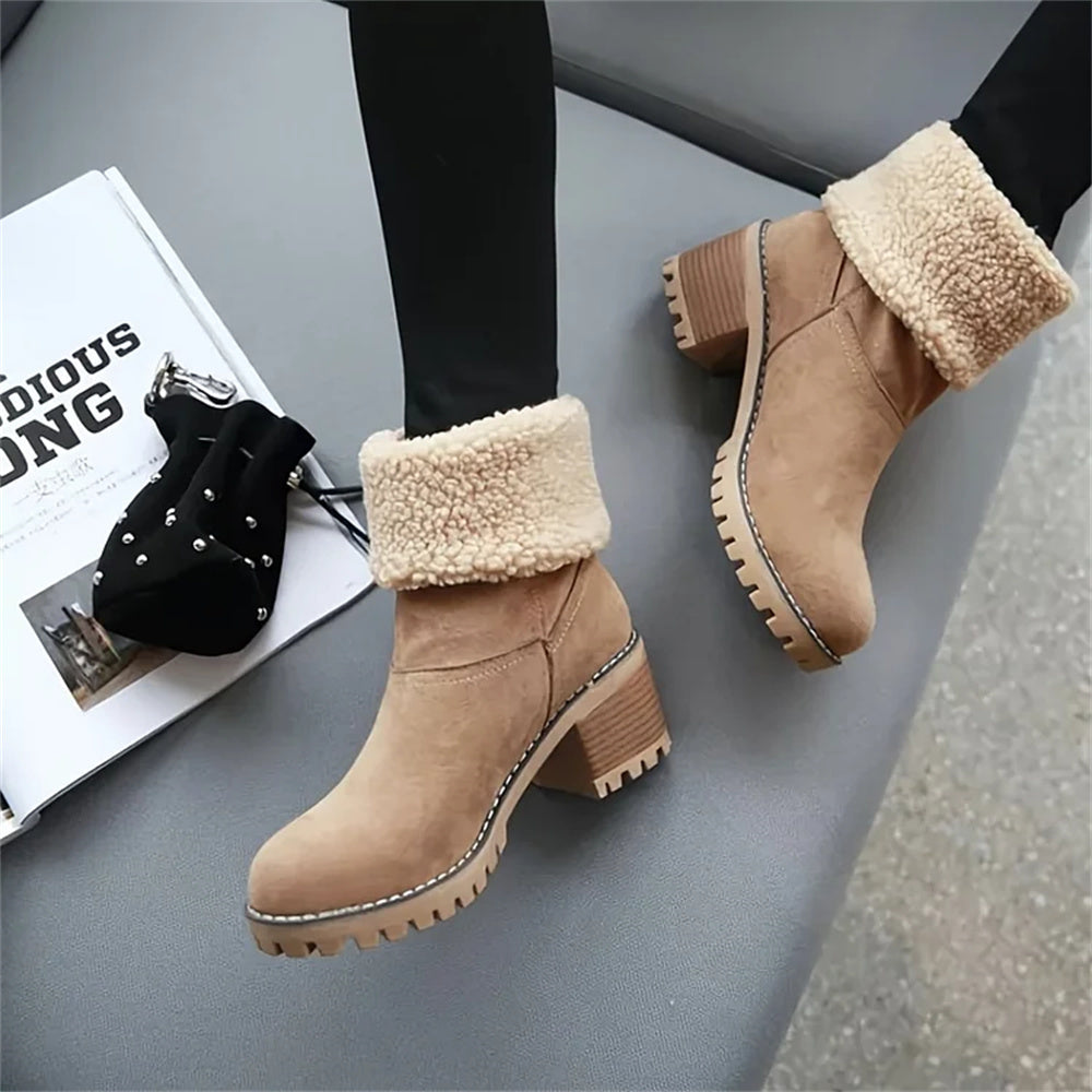 Women's Ankle Boots Rolled Collar Block Heel