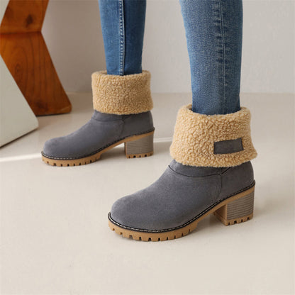 Women's Ankle Boots Rolled Collar Block Heel