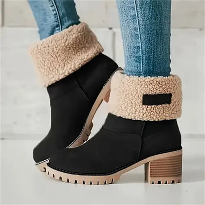 Women's Ankle Boots Rolled Collar Block Heel