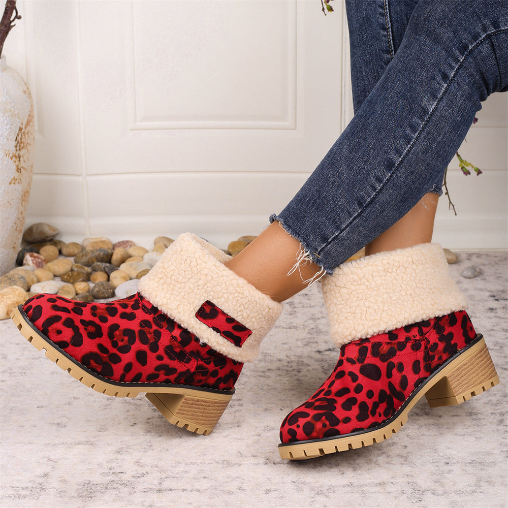 Women's Ankle Boots Rolled Collar Block Heel