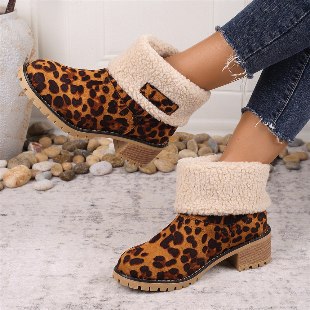 Women's Ankle Boots Rolled Collar Block Heel