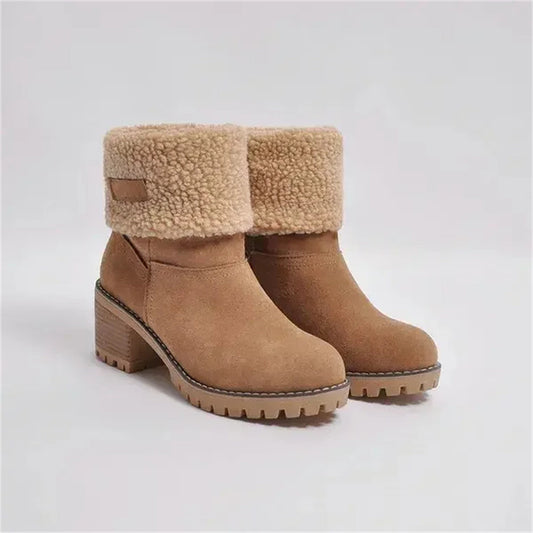 Women's Ankle Boots Rolled Collar Block Heel - Fashinoza