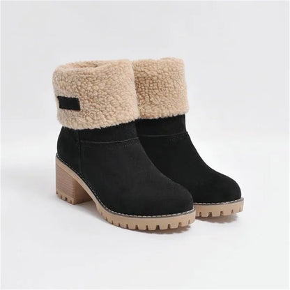 Women's Ankle Boots Rolled Collar Block Heel