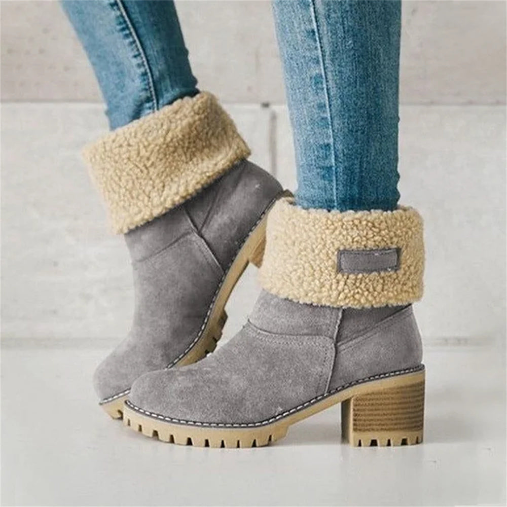 Women's Ankle Boots Rolled Collar Block Heel