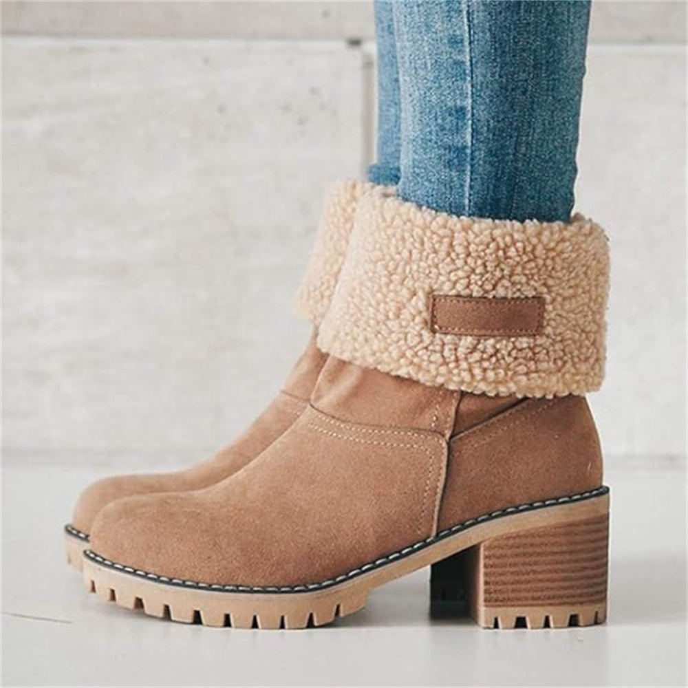 Women's Ankle Boots Rolled Collar Block Heel