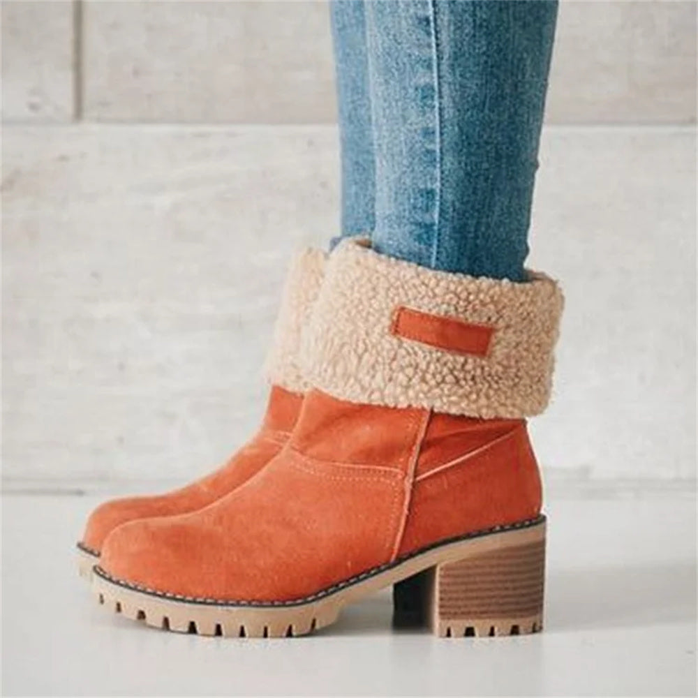 Women's Ankle Boots Rolled Collar Block Heel