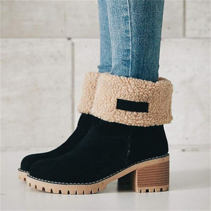 Women's Ankle Boots Rolled Collar Block Heel