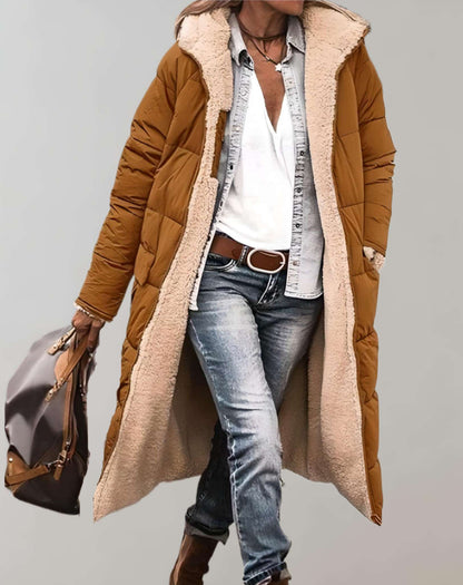 Women's Quilted Puffer Coat Full-Length Hooded Relaxed Fit - 
Fashinoza