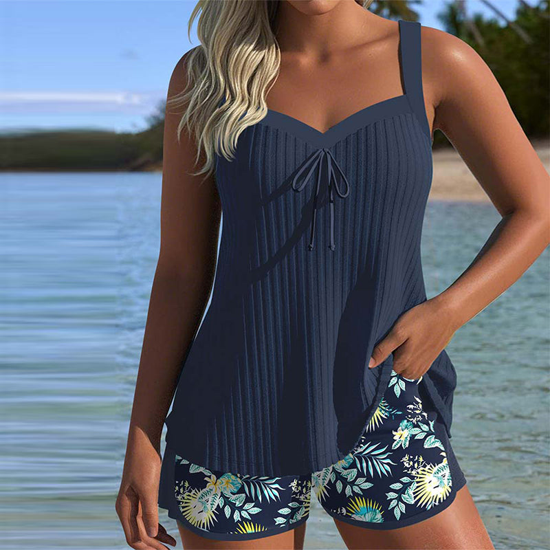 Women's Tummy Control Tankini Swimsuit Striped - Fashinoza