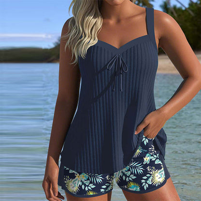 Women's Tummy Control Tankini Swimsuit Striped - Fashinoza