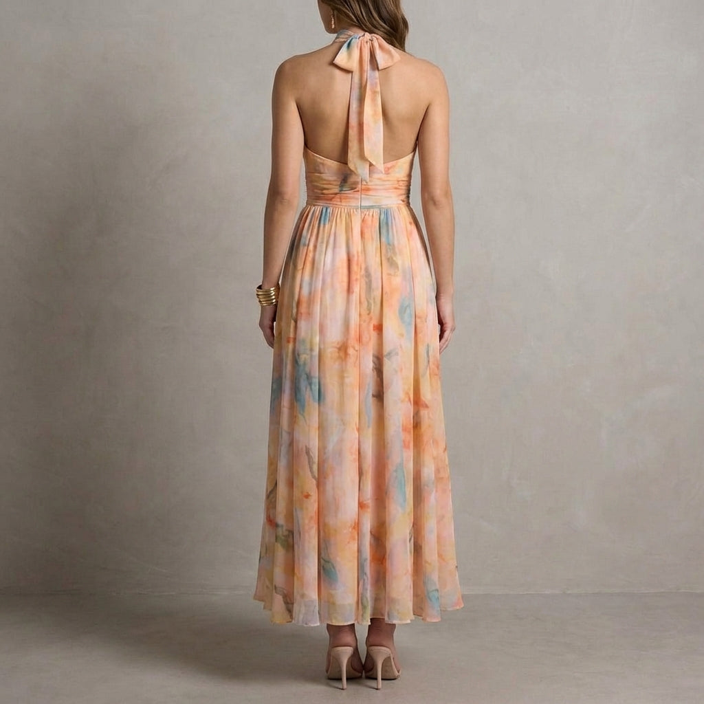 Ariellea Women's Halter Neck Maxi Dress Chiffon
