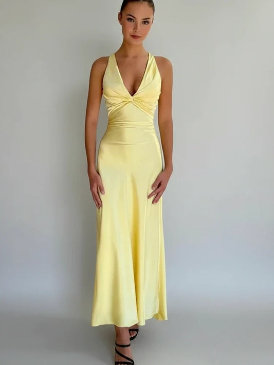 Women's A-Line Midi Dress Backless - Fashinoza