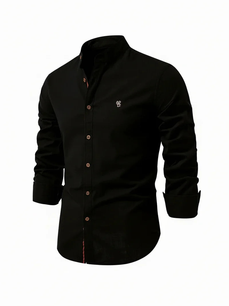 Men's Band Collar Casual Shirt