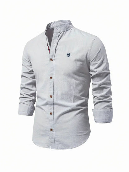 Men's Band Collar Casual Shirt