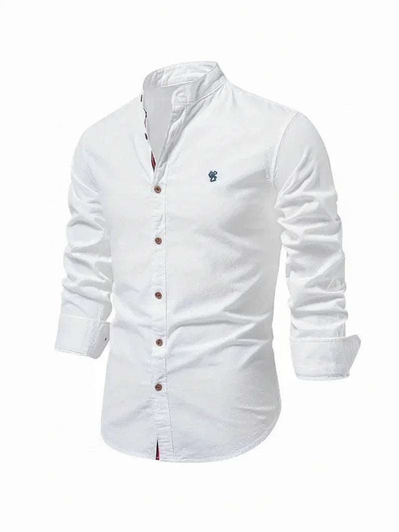 Men's Band Collar Casual Shirt - Fashinoza