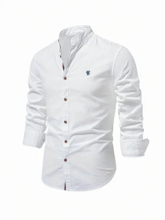 Men's Band Collar Casual Shirt - Fashinoza