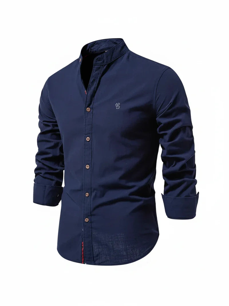 Men's Band Collar Casual Shirt
