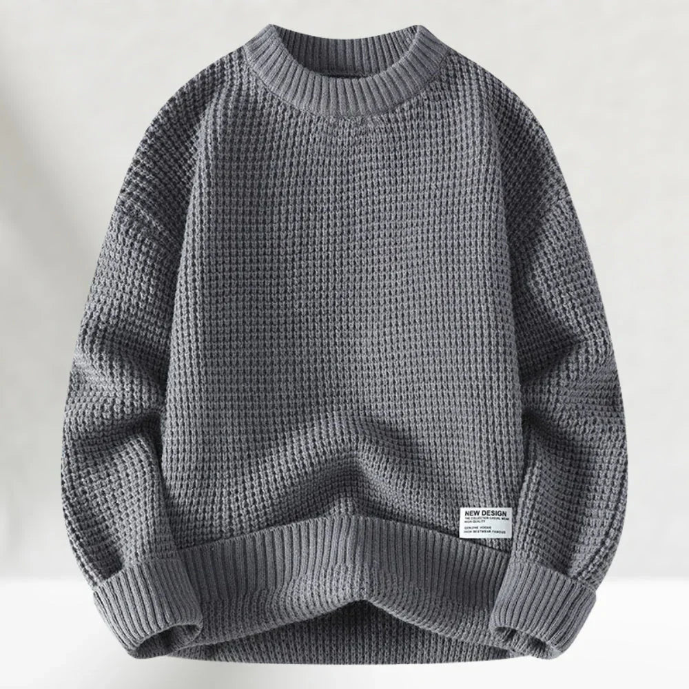 Men's Crew Neck Knitted Sweater Comfortable Ribbed Hem