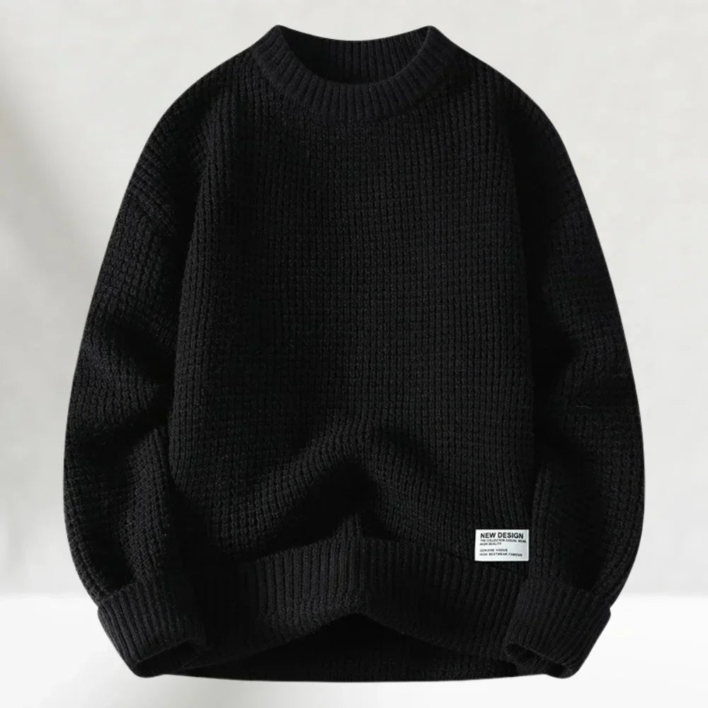 Men's Crew Neck Knitted Sweater Comfortable Ribbed Hem - Fashinoza