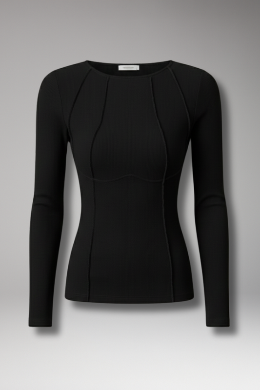 Women's Long Sleeve Ribbed with Piping - 
Fashinoza