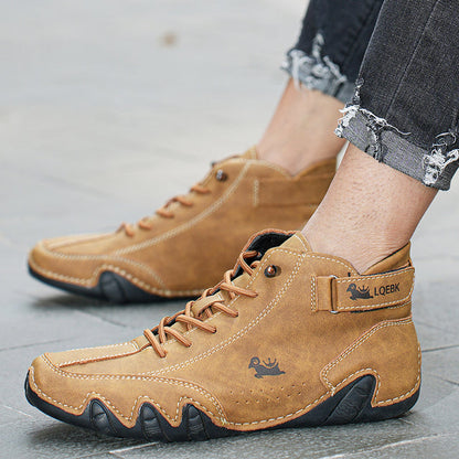 Men's Waterproof Artificial Leather Casual Shoes Hook and Loop High Top Loafers