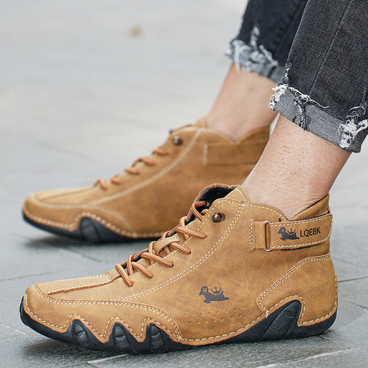 Men's Waterproof Artificial Leather Casual Shoes Hook and Loop High Top Loafers
