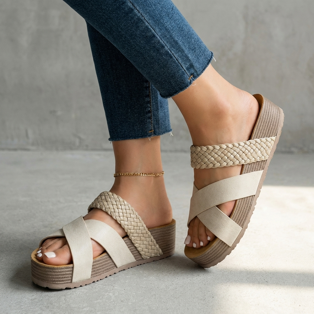 Women's Platform Sandals Braided Straps Wedge Heel - 
Fashinoza