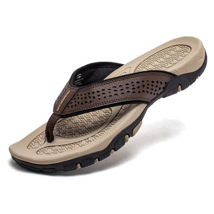 Orthopedic Men's Athletic Flip Flops with Arch Support PU Leather Beach Sandals