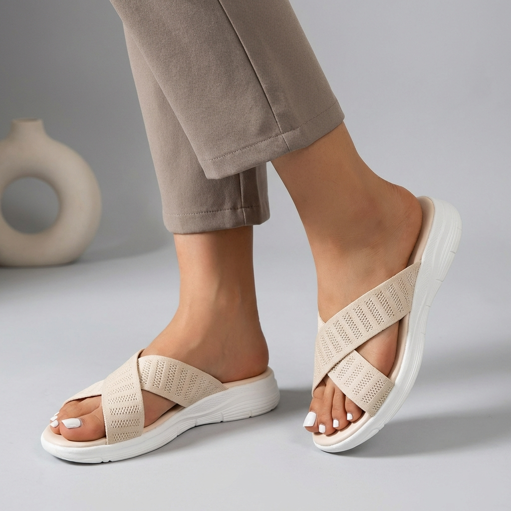 Orthopedic Sandals Cushioned Crisscross Knit Slide - 
Fashinoza