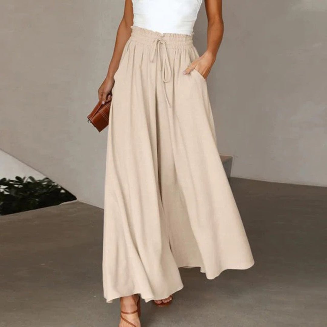 Women's High Waist Smocked Pants Wide Leg Drawstring